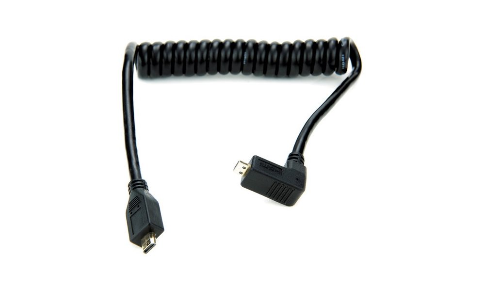 Atomos coiled right-angle micro HDMI to micro HDMI cable (30-45cm)