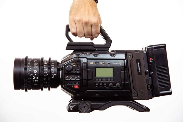 Blackmagic URSA Mini Pro 4.6K G2 with a small setup of equipment.